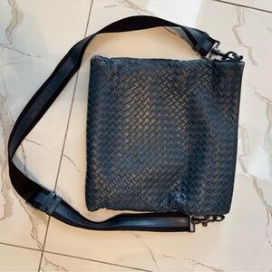 Bottega Veneta Navy Woven Crossbody Bag